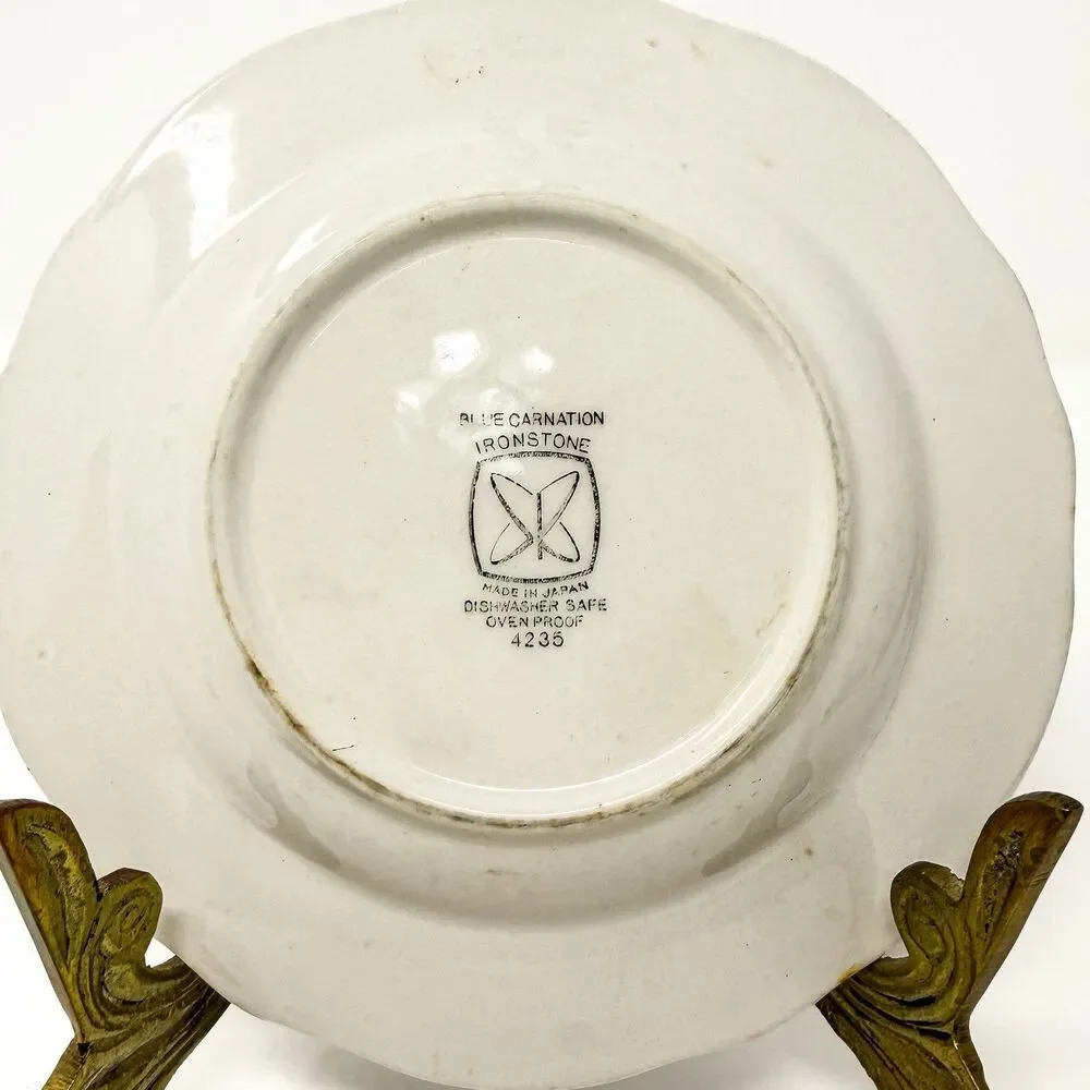 Vintage Blue Carnation Ironstone Saucer Japan Blue White English Country Decor